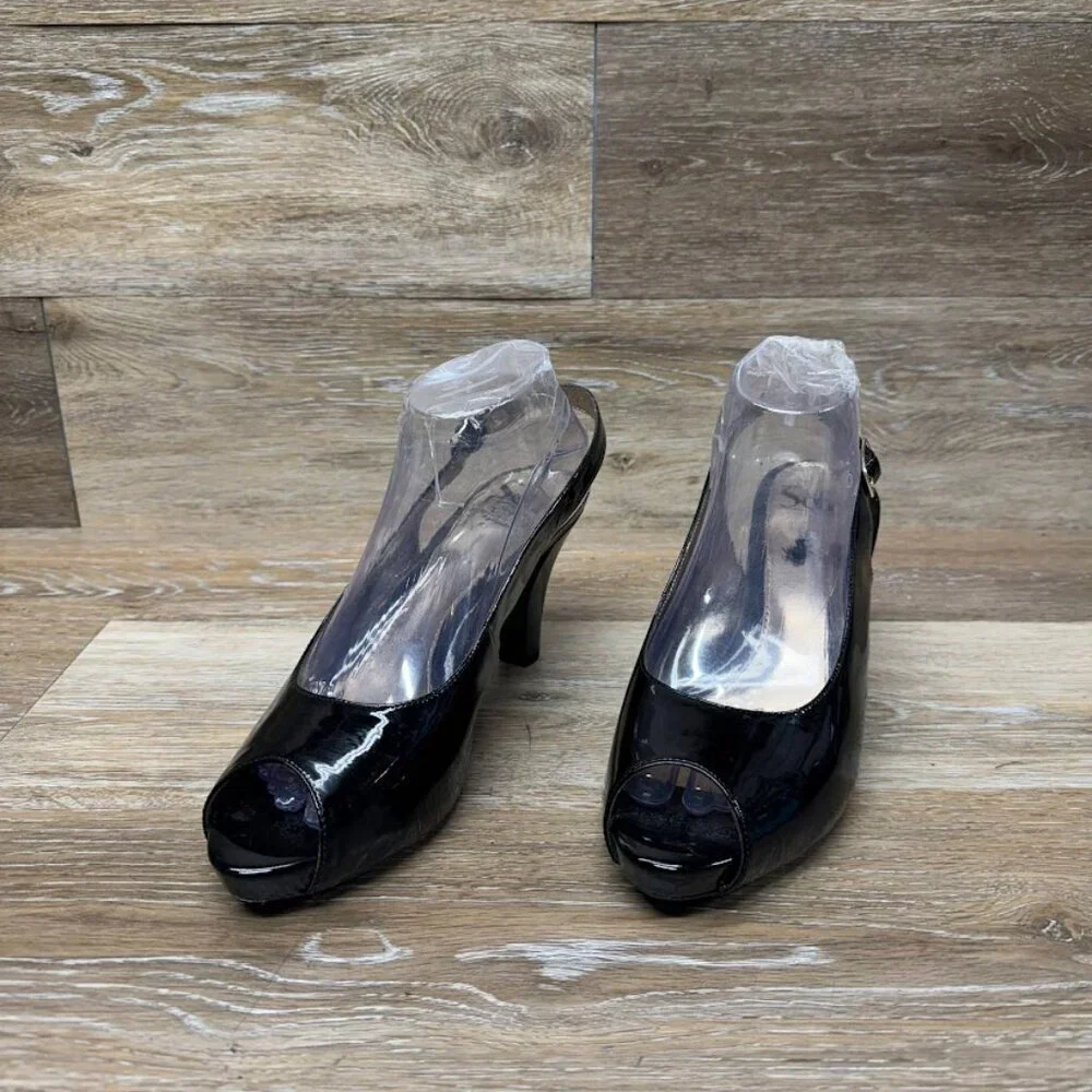Sofft Black Patent Leather Slingback Peep Toe Heels Women's Size 9.5